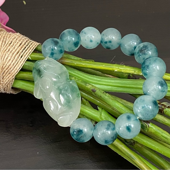 Handmade Pi Xiu Green Chalcedony Beads Natural Gemstone Lucky Bracelet One Size - Picture 4 of 14